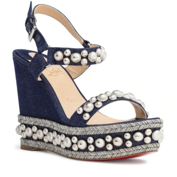 Shoes - Christian Louboutin Denim Wedge Sandal -Brand New w/tag on box